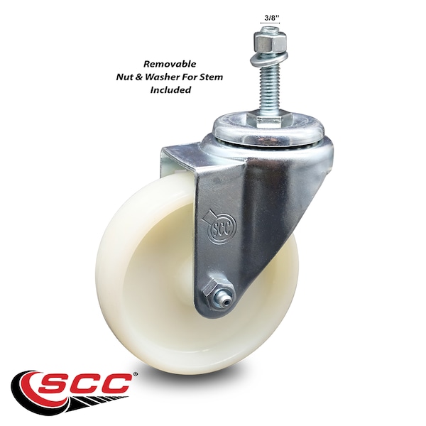 4 Inch Nylon Wheel Swivel 3/8 Inch Threaded Stem Caster